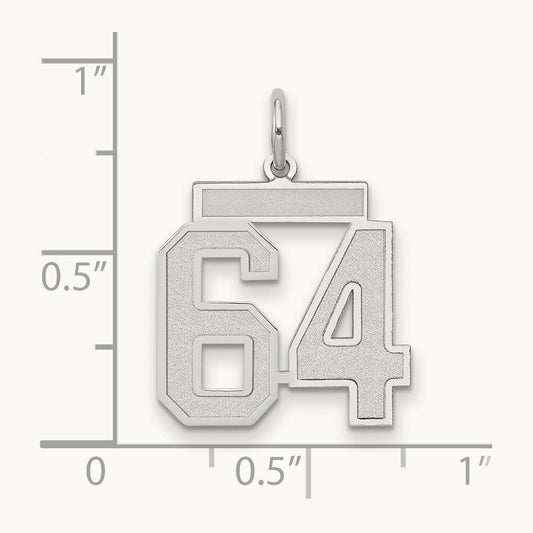 Medium Satin Number 64 Charm, 14K White Gold