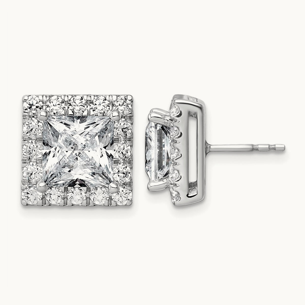 Princess Halo Post Earrings, 0.50-7.50 ct tw Lab-Grown Diamond — 7 5/8 ct, 14K White Gold