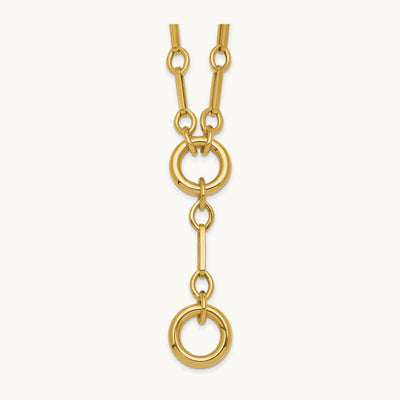 Polished 17.5in Fancy Link with Circle Y-Drop Necklace, 14K