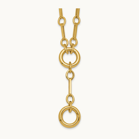 Polished 17.5in Fancy Link with Circle Y-Drop Necklace, 14K