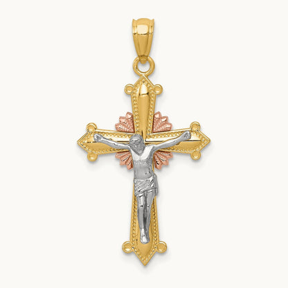 Tri-color Polished Crucifix Pendant, 14K