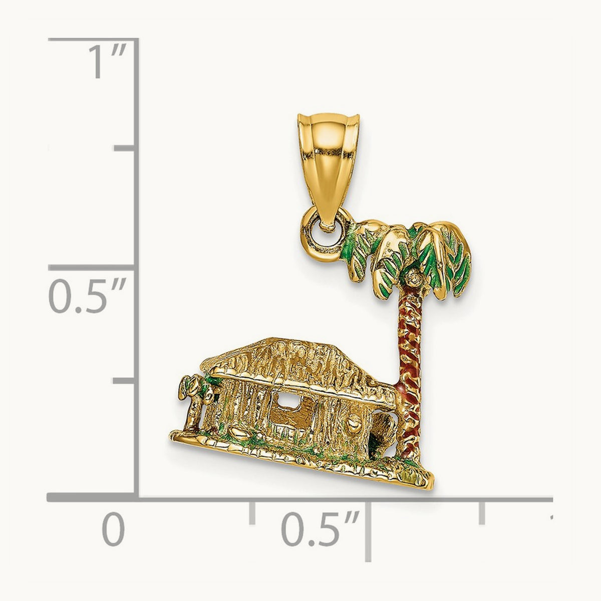 3-D W/Enamel Palm Tree and Hut Charm, 14K