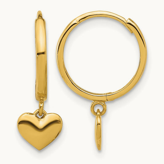 Madi K Polished Heart Dangle Huggie Hoop Earrings, 14K