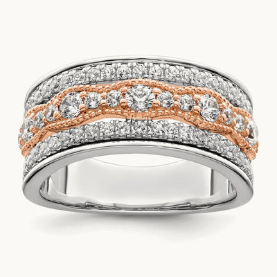 Complete Diamond Wedding Band, 14K White with Rose Gold