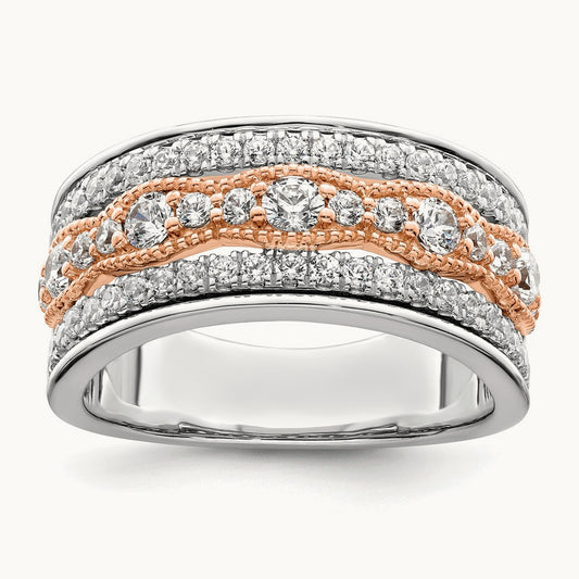 Complete Diamond Wedding Band, 14K White with Rose Gold