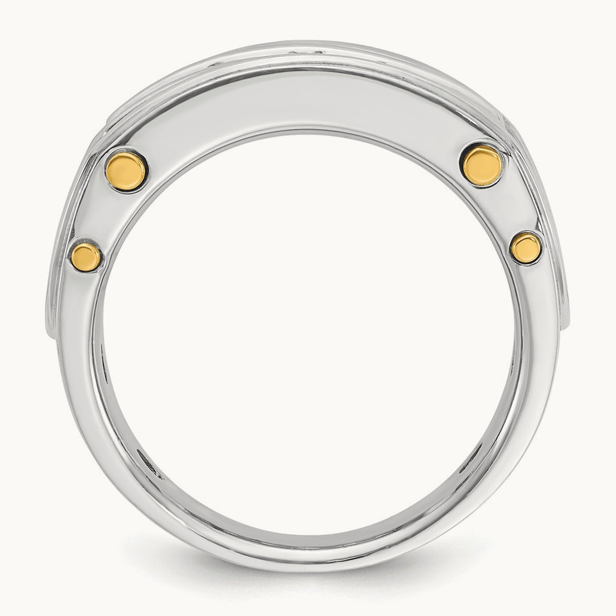 14ktt IBGoodman Men's Polished Grooved Cut-Out 5-Stone Diamond Ring
