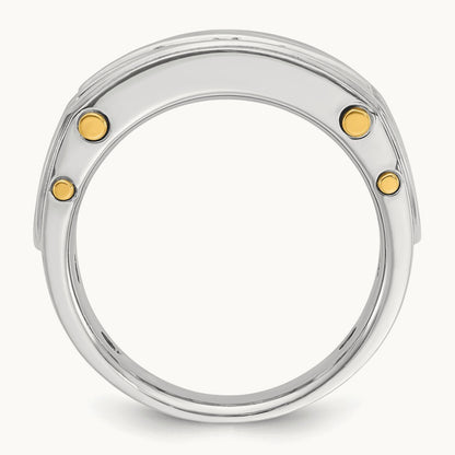 14ktt IBGoodman Men's Polished Grooved Cut-Out 5-Stone Diamond Ring