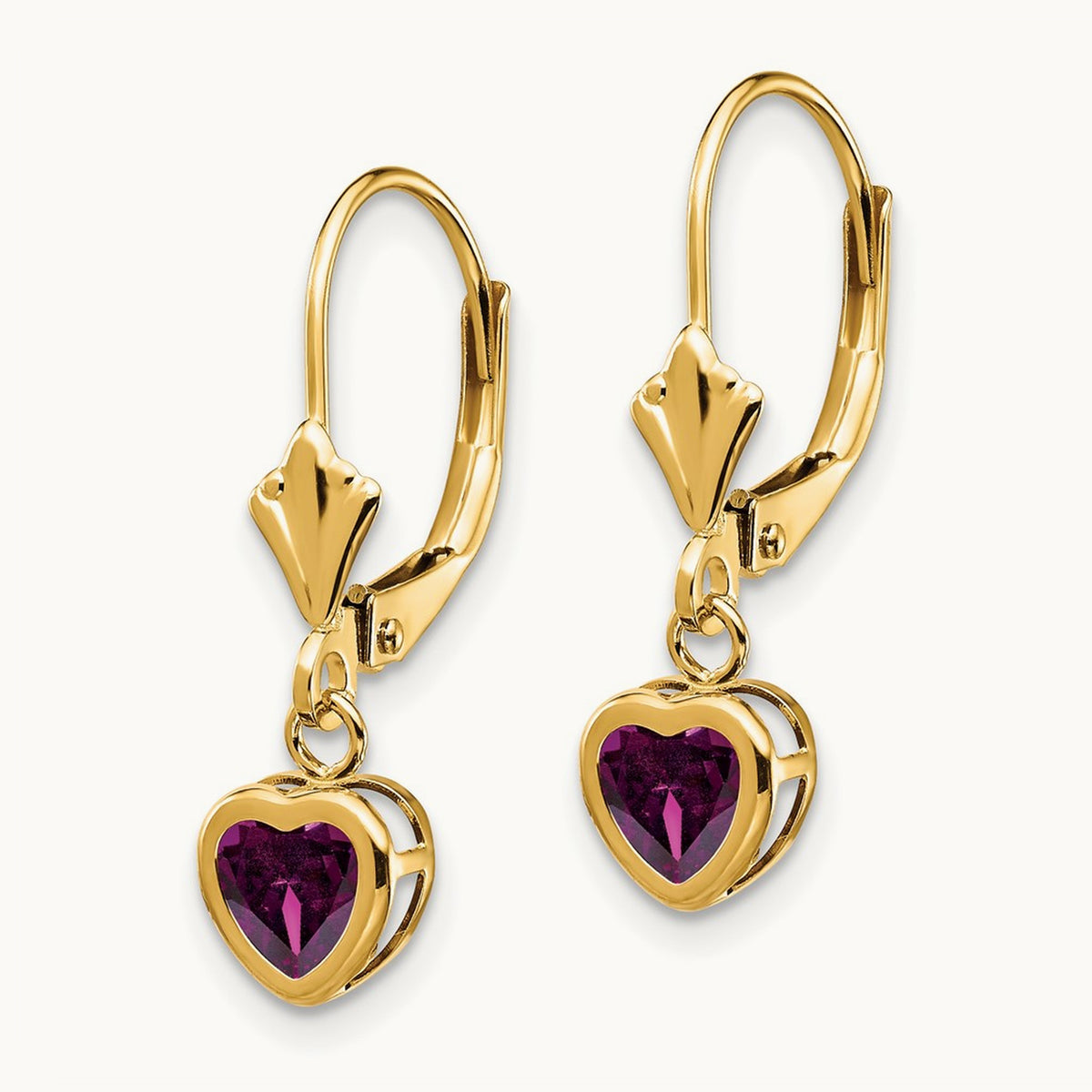Heart Rhodolite Garnet Earrings, 5mm, 14K