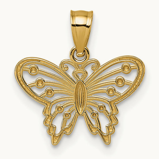 Polished and Diamond Cut Polished Butterfly Pendant, 14K