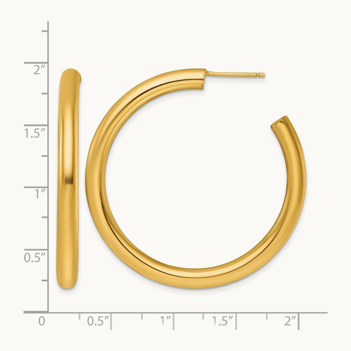 4.0 x Polished Post Hoop Earrings, 45mm, 14K
