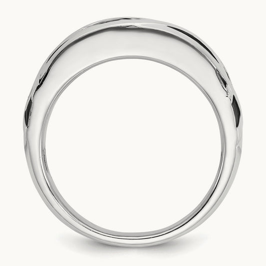 w/ Blk Rhodium IBGoodman Polished Satin & Grooved Diamond Ring, 14K White Gold