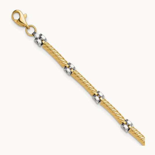Polished Fancy Link Bracelet, 14K Two-tone