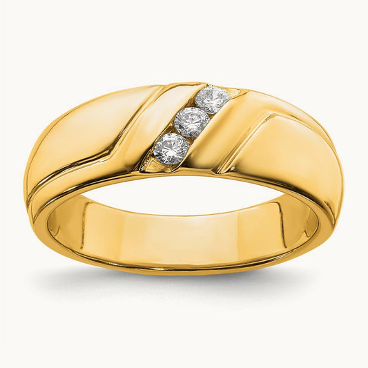 Diamond 3-stone Mens Ring, 14K