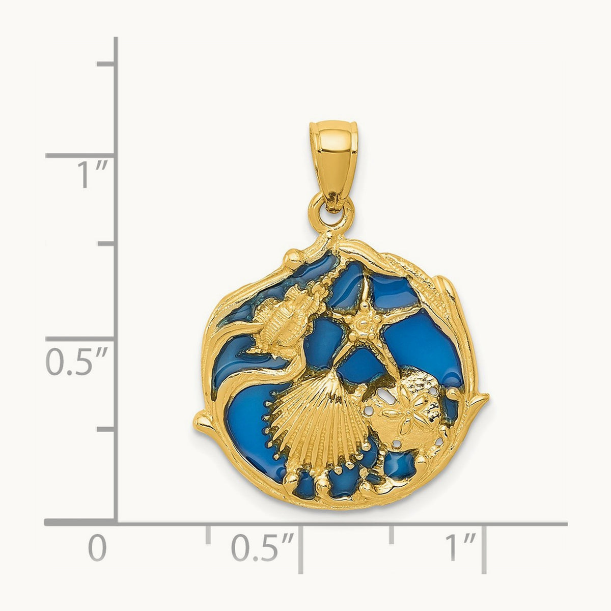 Blue Enameled Shell Cluster Pendant, 14K