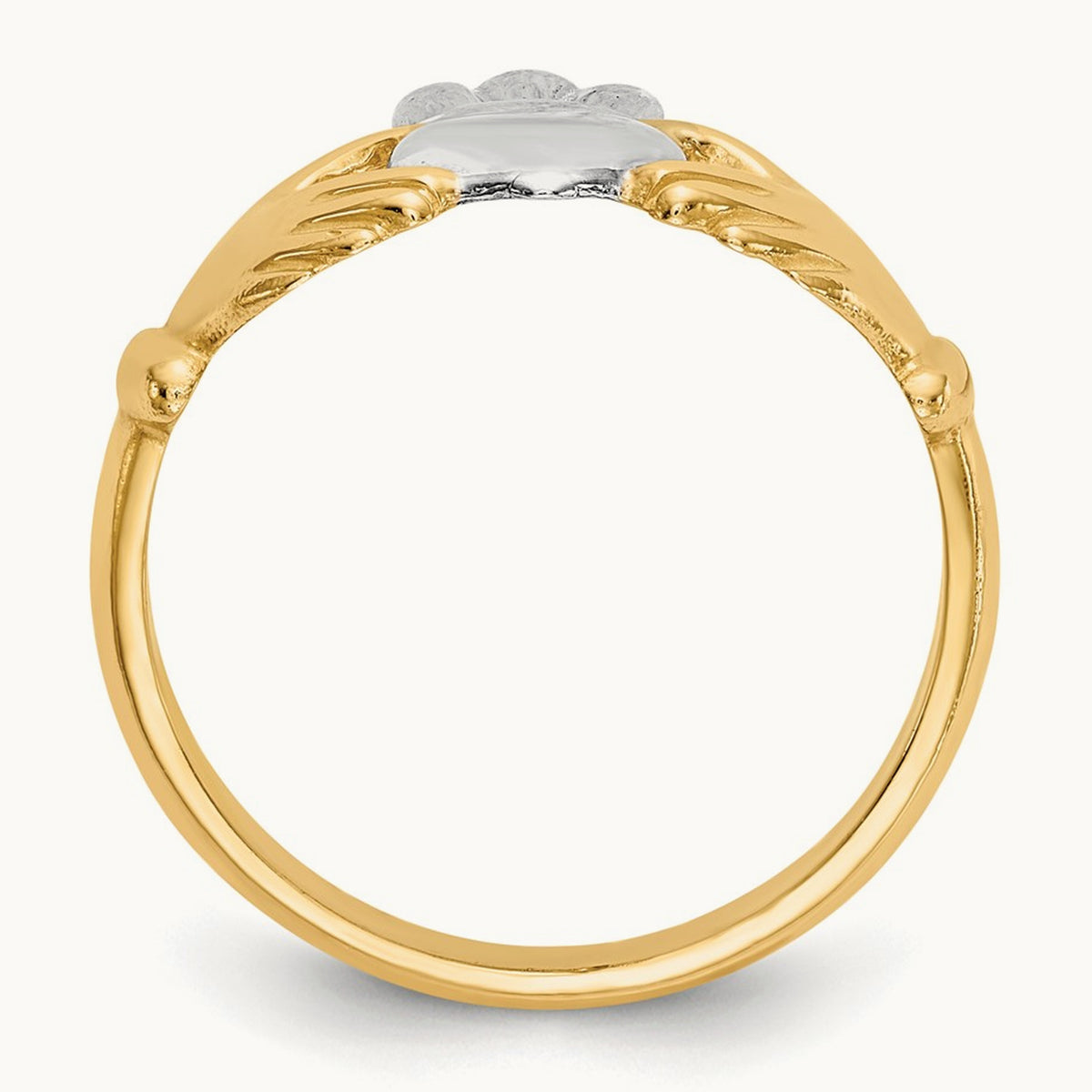 Polished and Rhodium Claddagh Ring, 14K