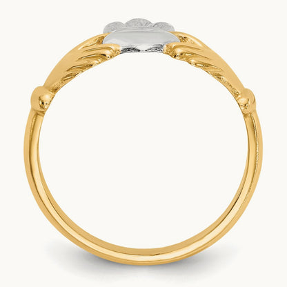 Polished and Rhodium Claddagh Ring, 14K