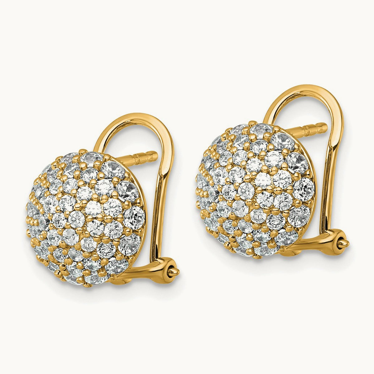 Pave Ball Leverback Post Earrings, 1.50-4.00 ct tw Lab-Grown Diamond — 1 5/8 ct, 14K Yellow Gold