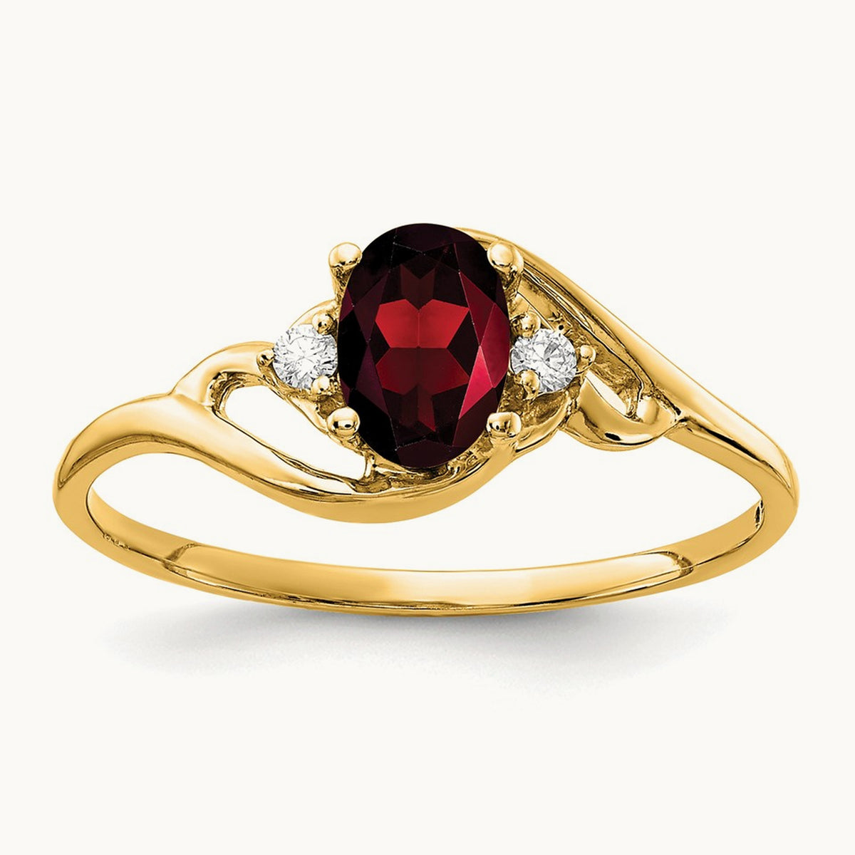 6x4mm Oval Garnet AA Diamond ring, 14K Yellow Gold
