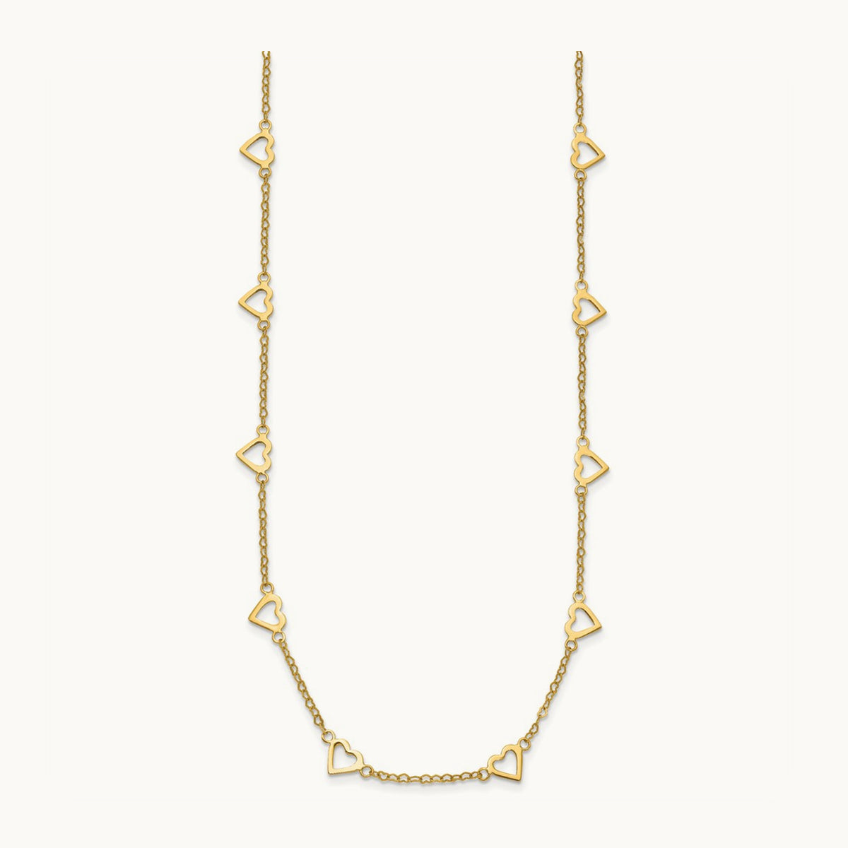 Polished Open Hearts on Heart Link 24in Necklace, 14K