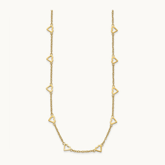 Polished Open Hearts on Heart Link 24in Necklace, 14K