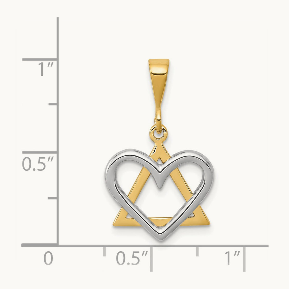 Star of David Heart Pendant, 14K Two-tone
