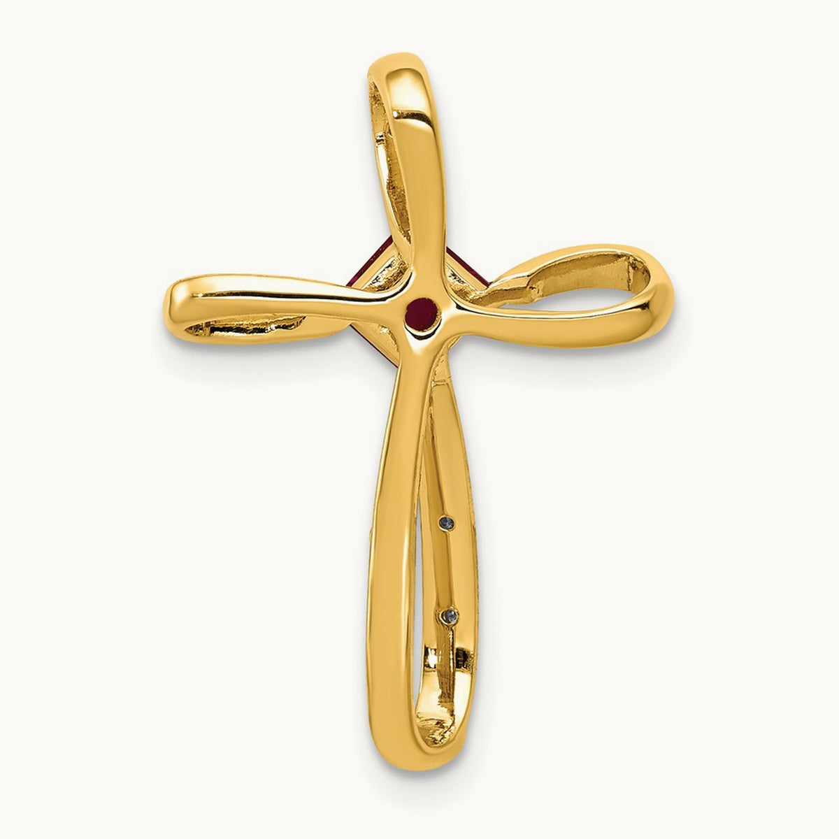 Lab Created Ruby and Diamond Cross Slide, 14K with Rhodium