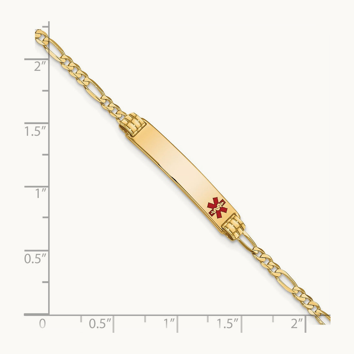 Medical Red Enamel Figaro ID Bracelet, 14K