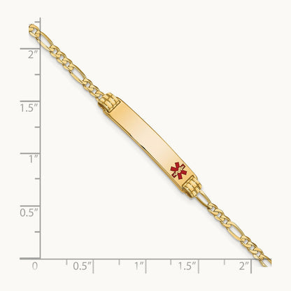 Medical Red Enamel Figaro ID Bracelet, 14K
