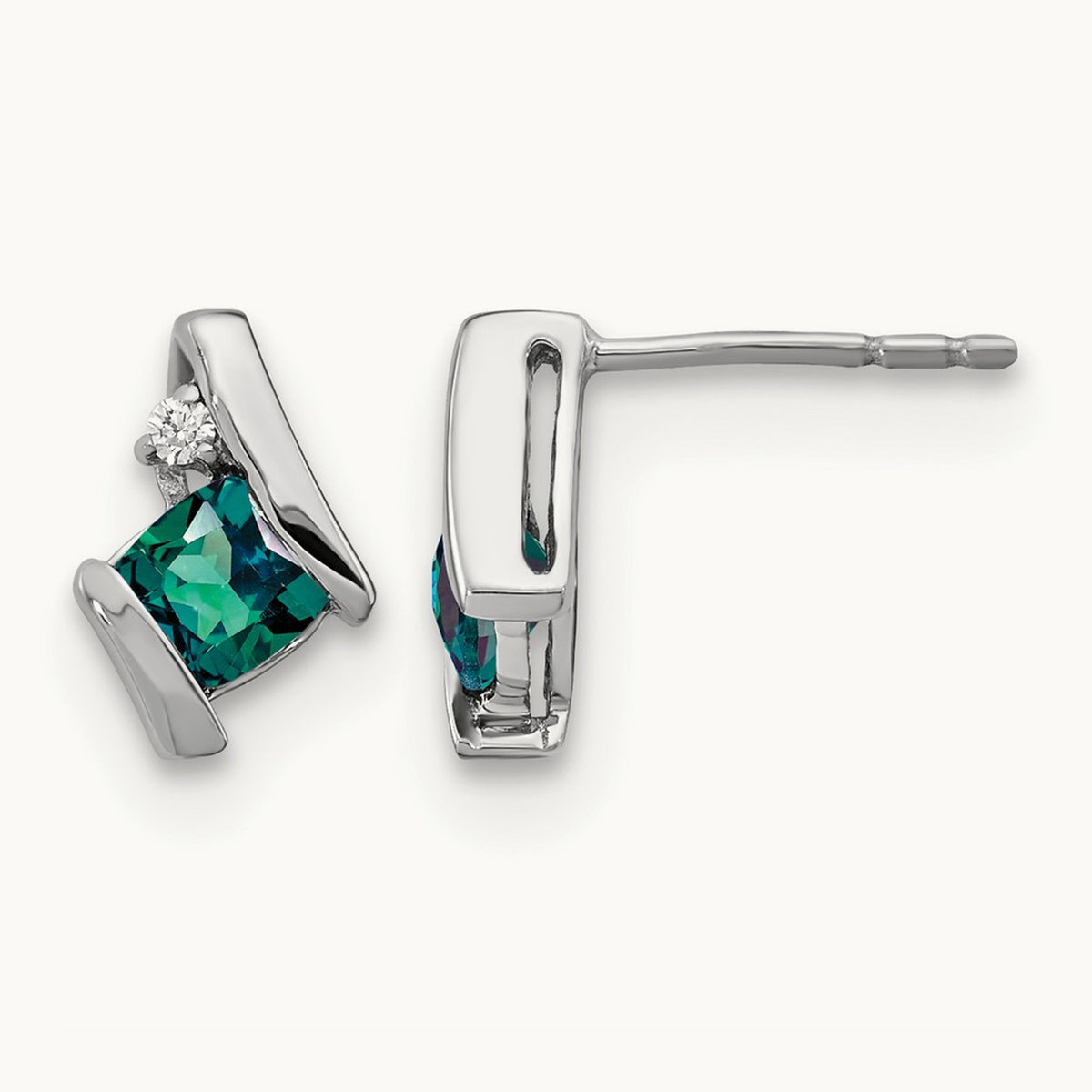 Cushion Cr. Alexandrite and Diamond Earrings, 14K White Gold