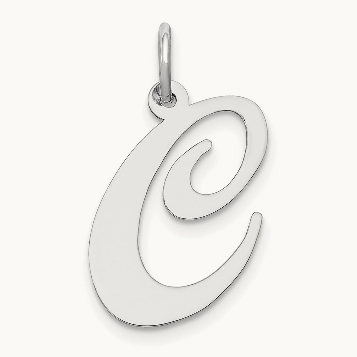 Large Fancy Script Initial Charm — 14K White Gold, C
