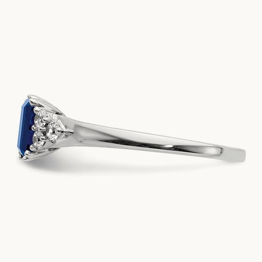 Created Blue Sapphire Ring, 0.15 ct tw Lab-Grown Diamond