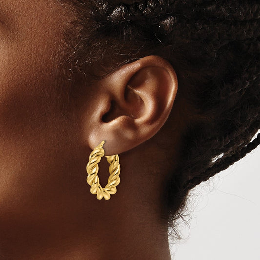 Polished Hollow Twisted Round Hoop Earrings — 14K Yellow Gold