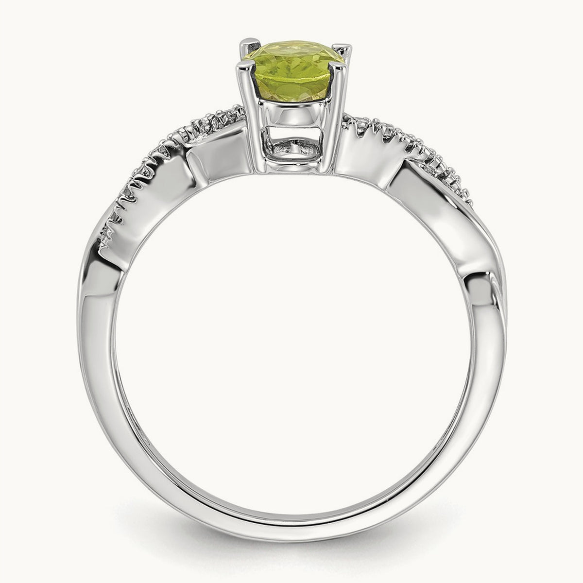 Oval Peridot and Diamond Ring — 14K White Gold, 7