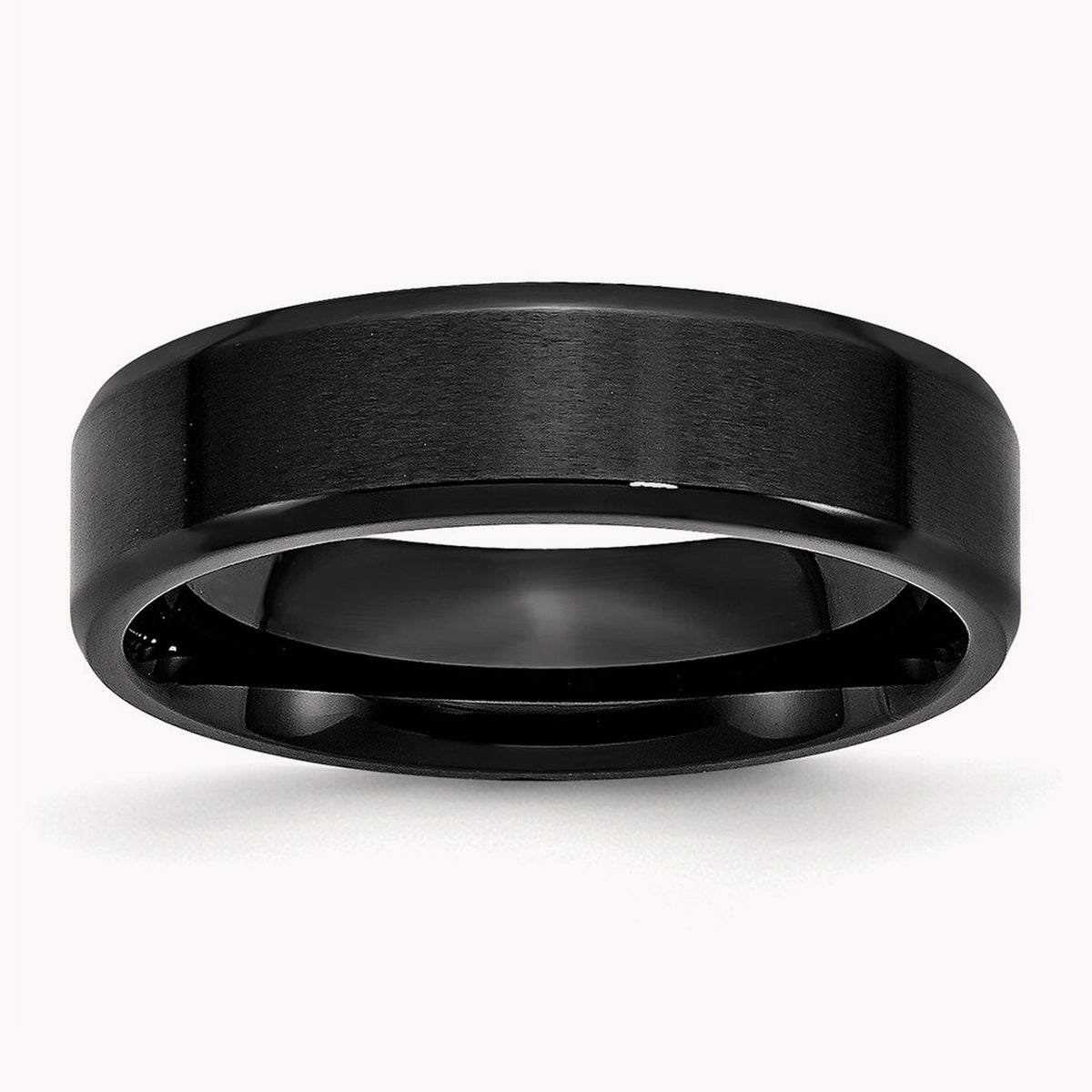 Polished Brushed Center Black IP Beveled Edge Band — 6mm