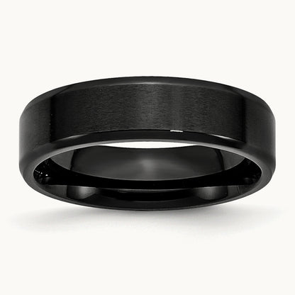 Polished Brushed Center Black IP Beveled Edge Band — 6mm