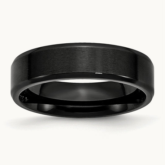Polished Brushed Center Black IP Beveled Edge Band — 6mm