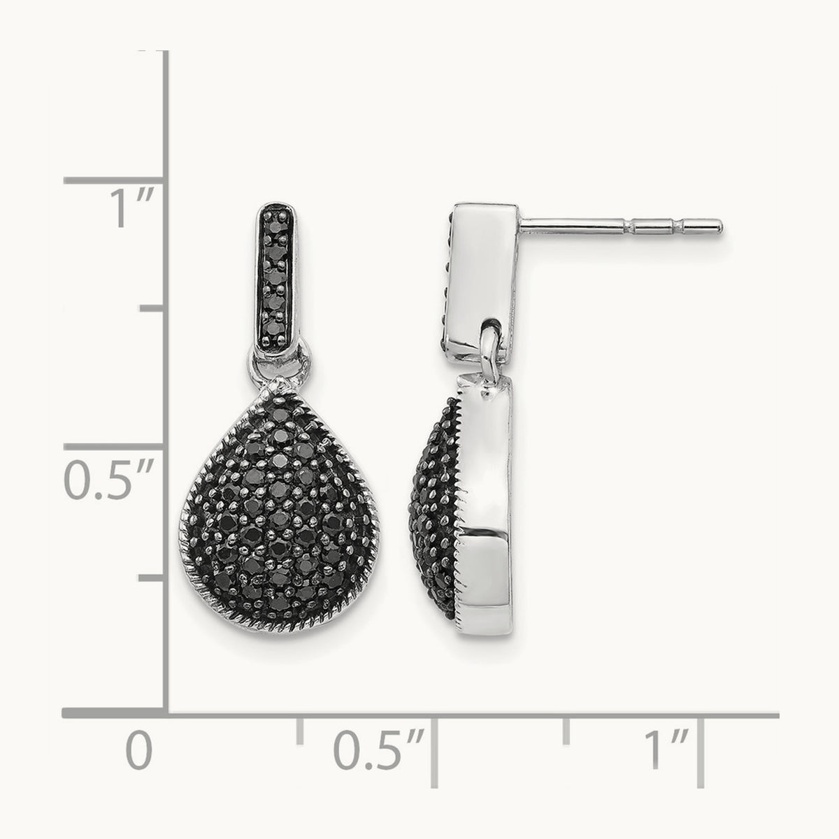 Diamond Black Teardrop Dangle Post Earrings, 14K White Gold