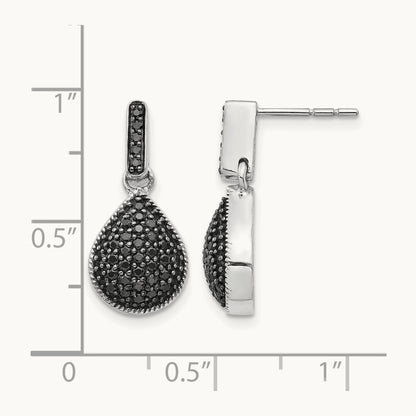 Diamond Black Teardrop Dangle Post Earrings, 14K White Gold