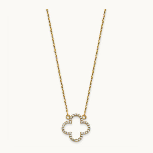 Small Necklace Diamond Quatrefoil Design, 14K Yellow Gold