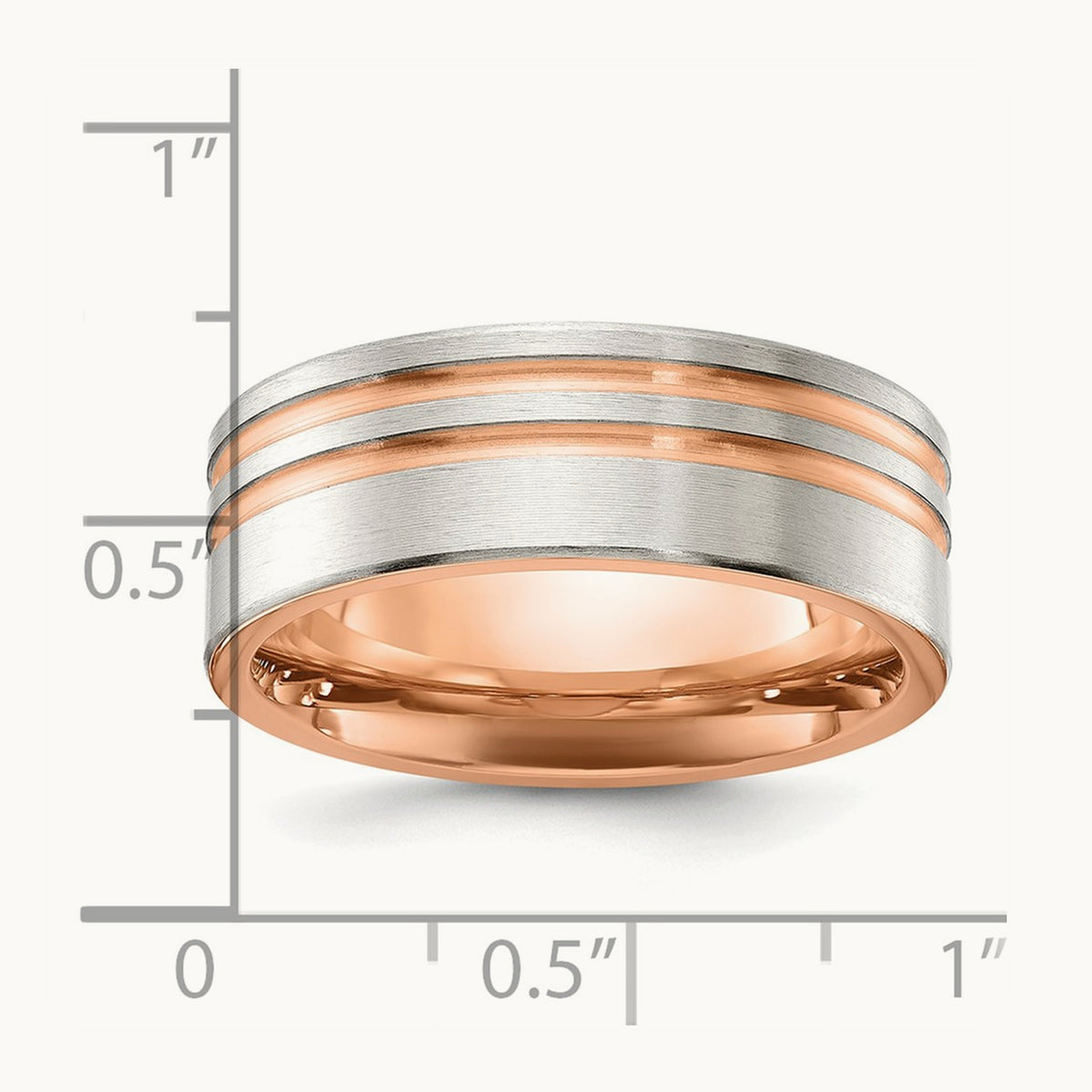 Brushed Rose IP-plated Stripes Band, 8mm, Stainless Steel