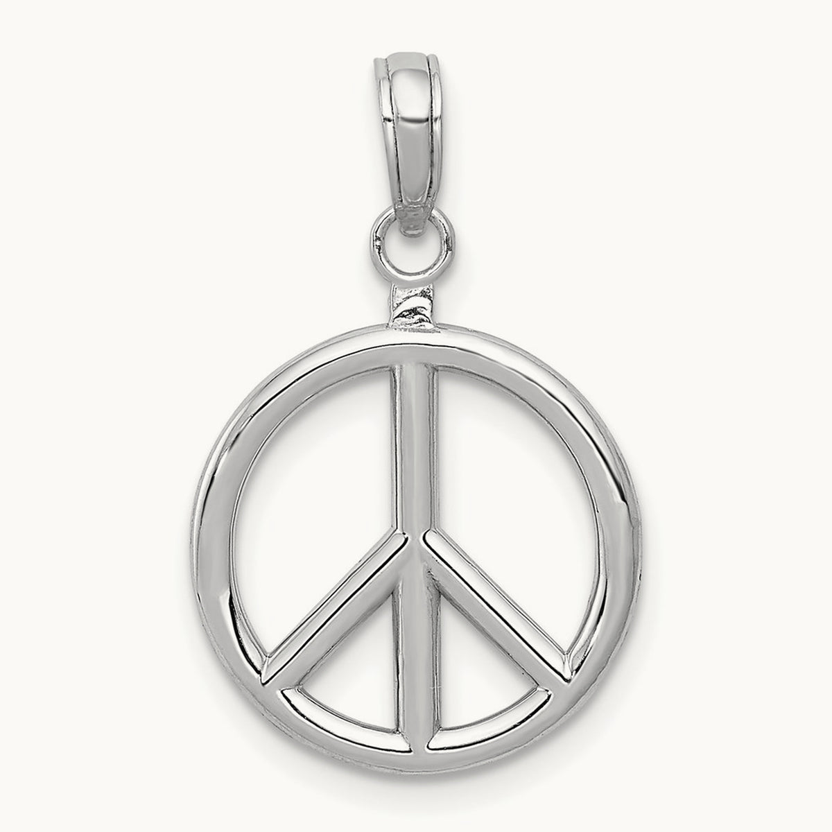 3D Polished Peace Sign Charm — 14K White Gold