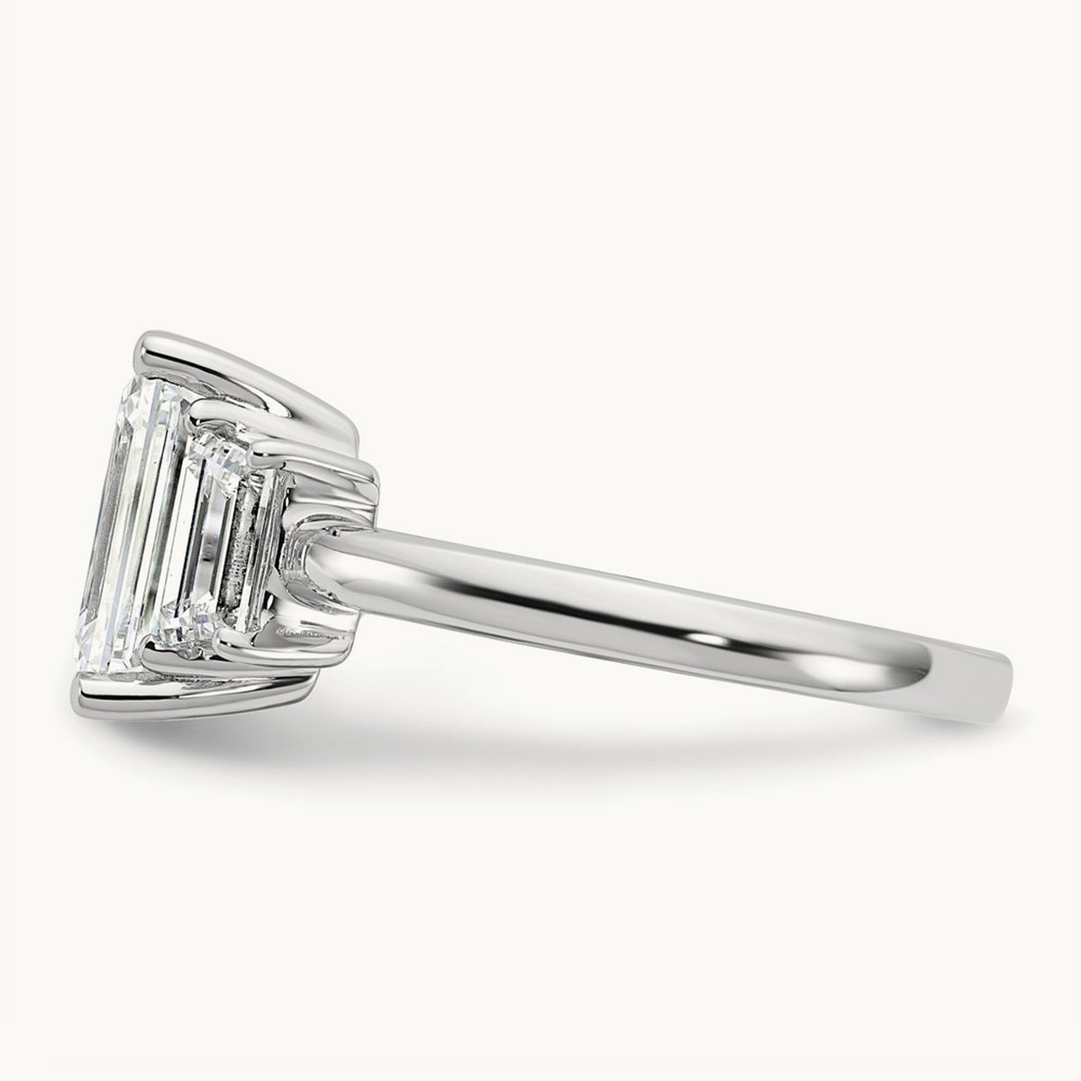 Emerald & Trapezoid Engagement Ring — 14K White Gold, 3 1/3 ct, 7