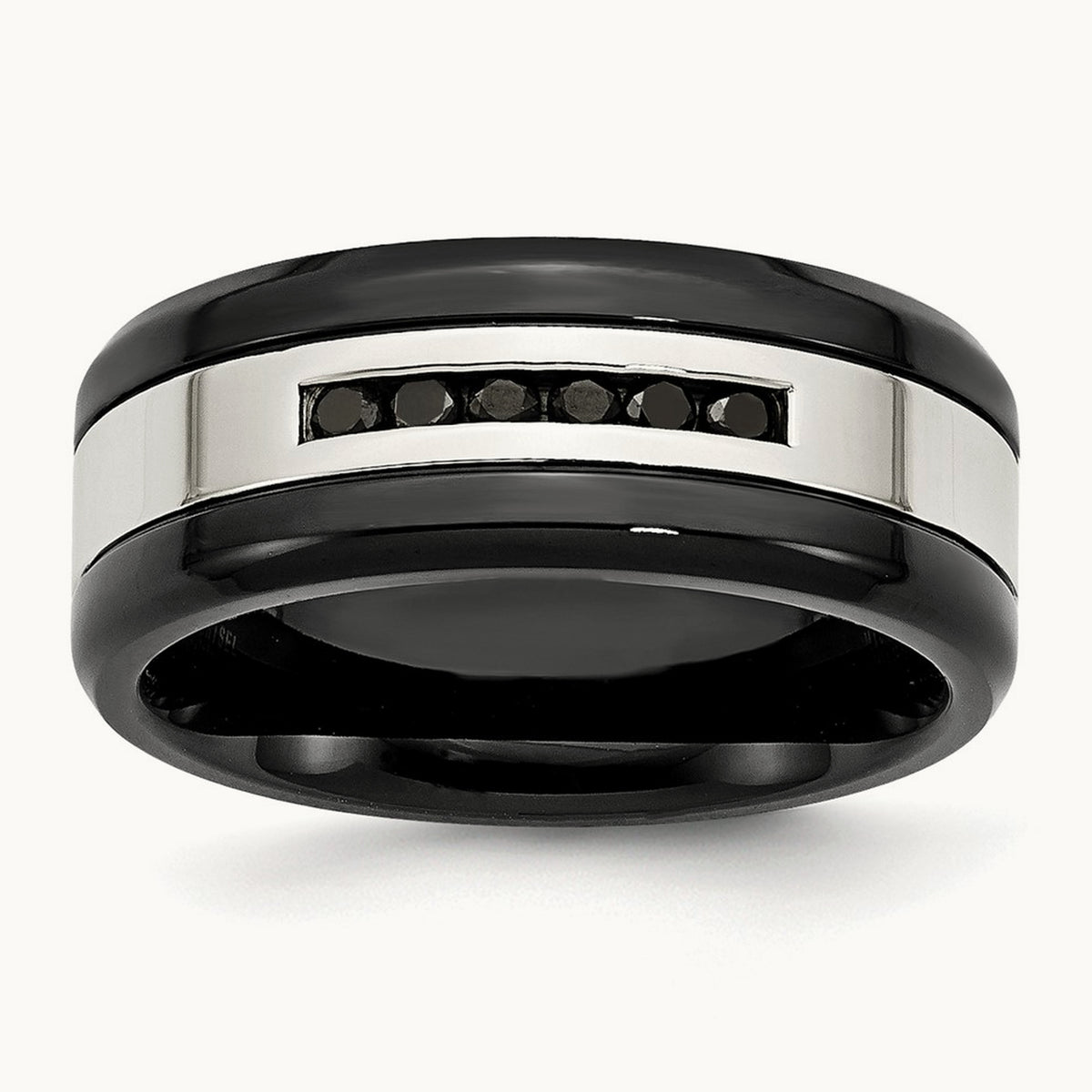 Polished Black IP-plated Black Diamond Band — photo set (3)