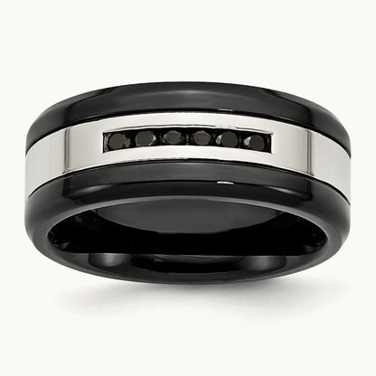 Polished Black IP-plated Black Diamond Band — photo set