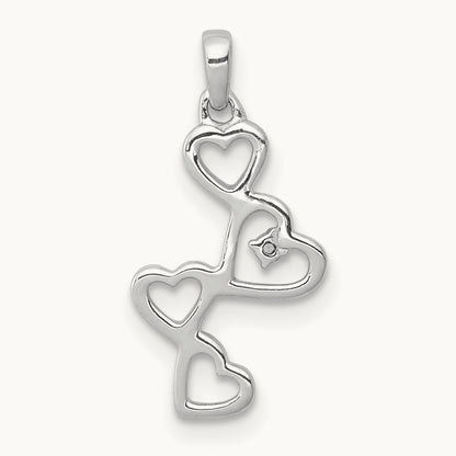 .01ct. Diamond Four Hearts Pendant, 14K White Gold