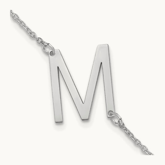 Polished Small Letter M Bracelet, 14K White Gold