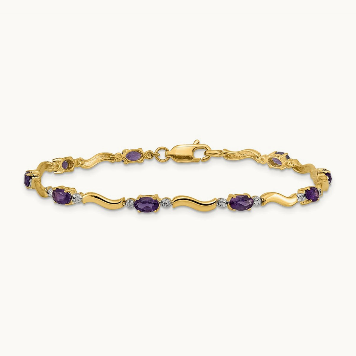 Diamond and Amethyst Bracelet — 14K Yellow Gold
