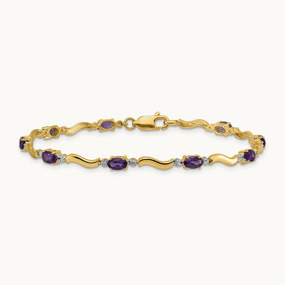 Diamond and Amethyst Bracelet — 14K Yellow Gold