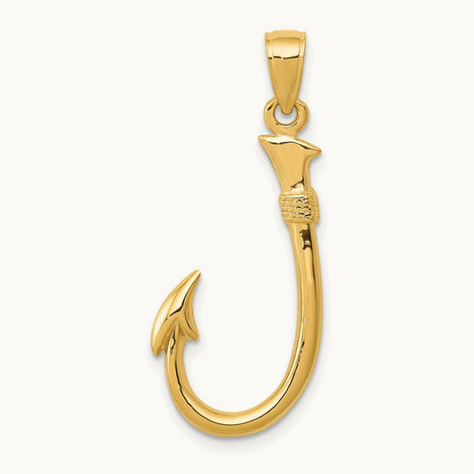 3-D Fishing Hook Pendant, 14K