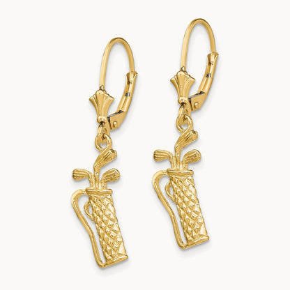 Textured Golf Bag Leverback Earrings, 14K
